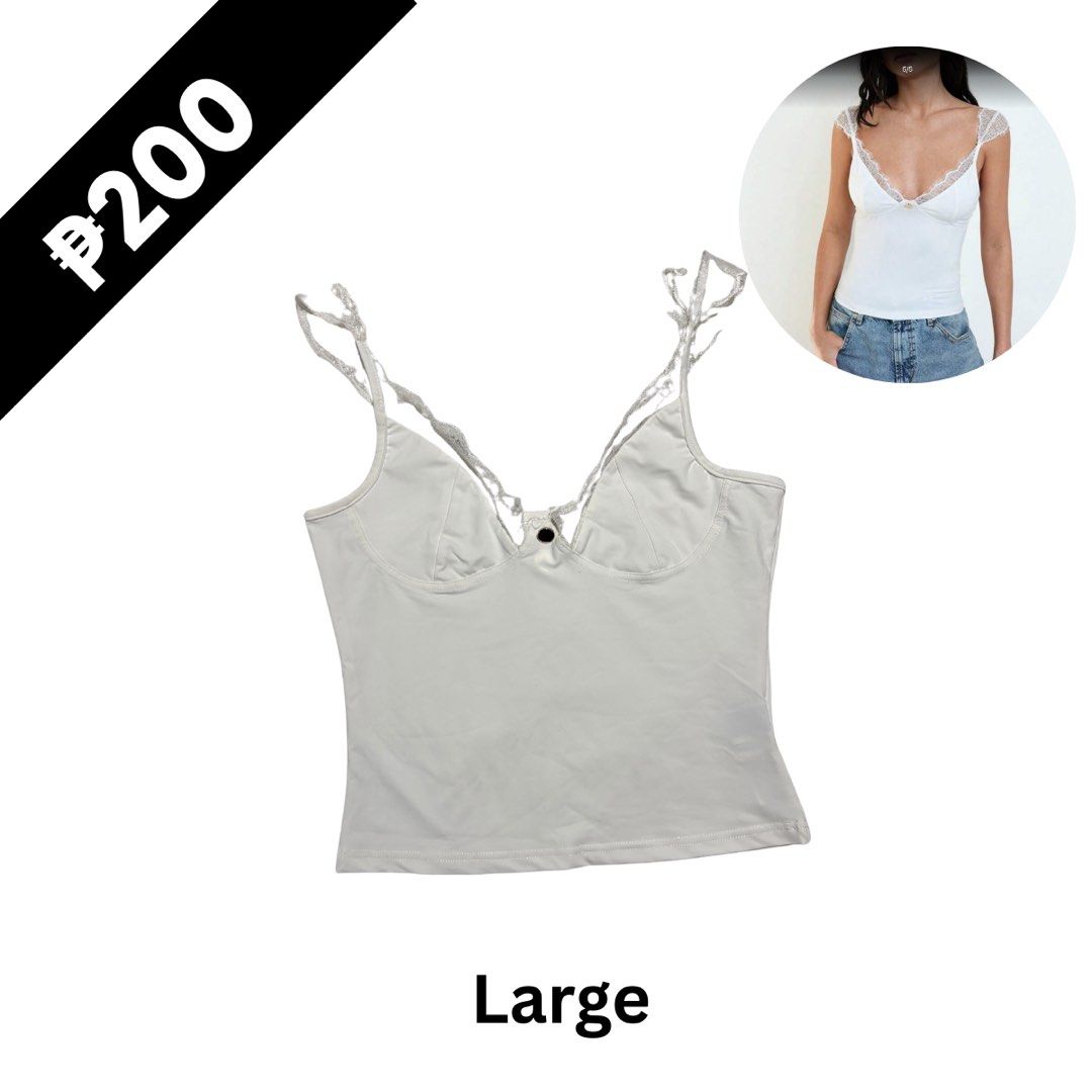 White Lace Trim Camisole - Large (Category: Sleeveless) located in Manila. Submitted by declutteya (Listing ID 1422537204, Image 1). Description: Ubelt meet up 📍 Final price na po, no last price asking 🤍 Please manage your expectations, especially sa lower-priced items. No returns. Sure buyers only. Thank you!.