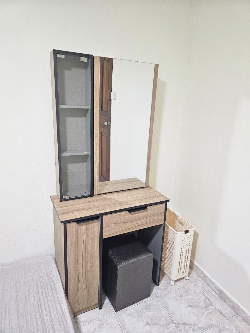 Wooden Dressing Table with Mirror and Stool