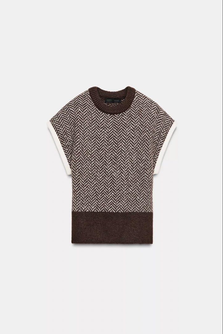 Zara Herringbone Knit Waistcoat top (Category: Sleeveless) located in Pasig City. Submitted by redeem (Listing ID 1422474353, Image 1). Description: Available on hand‼️ Brand new with tag‼️ No return, no exchange policy‼️ Zara herringbone knit waistcoat top - Round neckline - Short sleeves with white trim Size: Medium.