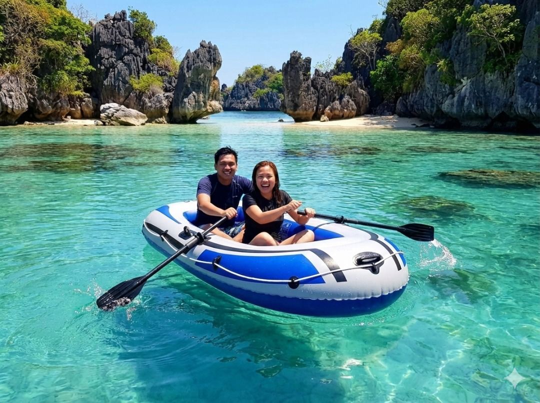 2-Person Inflatable Boat JR-200 (Category: Water Sports) located in Quezon City. Submitted by cuiquesuum (Listing ID 1422653454, Image 2). Description: - 2-person inflatable boat - Includes oars and manual pump - Inflated size: 76.8" x 39.4" - Stylish blue and white design - 200 lbs load capacity.