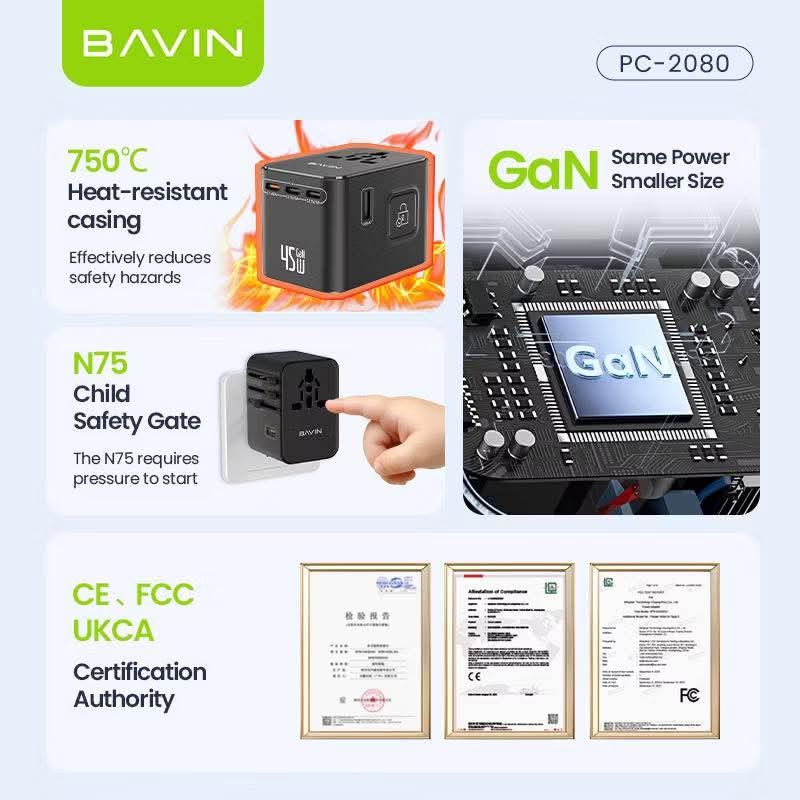 Bavin PC-2080 45W GaN Multi-Function Charger (Category: Chargers & Cables) located in Manila. Submitted by iliasjen3082126 (Listing ID 1422587741, Image 3). Description: ￼BAVIN PC2080 GaN PD45W Multi-function Travel Adapter .