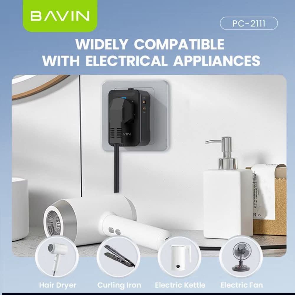 Bavin PC-2111 Universal Travel Adapter (Category: Cables & Adaptors) located in Manila. Submitted by iliasjen3082126 (Listing ID 1422584334, Image 3). Description: Bavin PC-2111 is a multi-function travel adapter with PD20W and QC18W charging capabilities. It features 1AC + 1A + 1C ports, allowing you to charge three devices simultaneously. Compatible with various electrical and digital products, it's palm-sized for easy portability. It offers mu