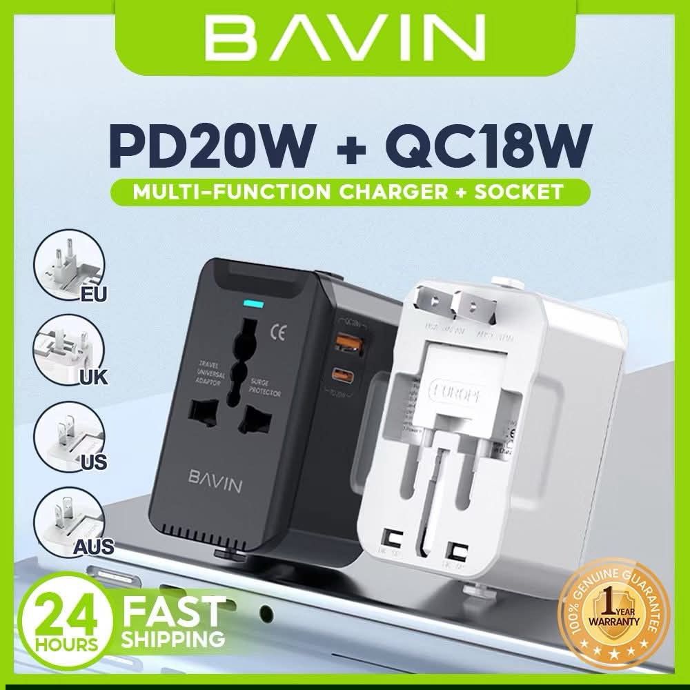 Bavin PC-2111 Universal Travel Adapter (Category: Cables & Adaptors) located in Manila. Submitted by iliasjen3082126 (Listing ID 1422584334, Image 1). Description: Bavin PC-2111 is a multi-function travel adapter with PD20W and QC18W charging capabilities. It features 1AC + 1A + 1C ports, allowing you to charge three devices simultaneously. Compatible with various electrical and digital products, it's palm-sized for easy portability. It offers mu