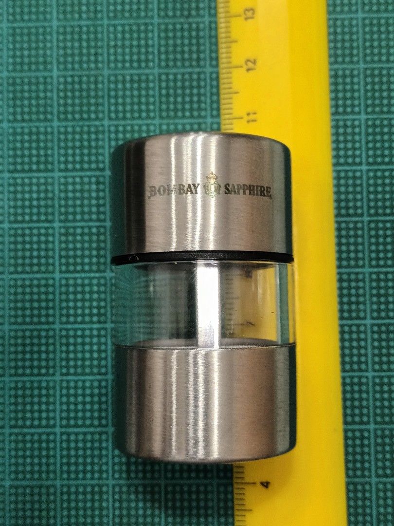 Bombay Sapphire Salt Grinder (Category: Cookware & Accessories) located in Calamba. Submitted by m_brian (Listing ID 1422655696, Image 2). Description: - Salt grinder - Stainless steel body - Clear glass viewing window - Features "Bombay Sapphire" branding.