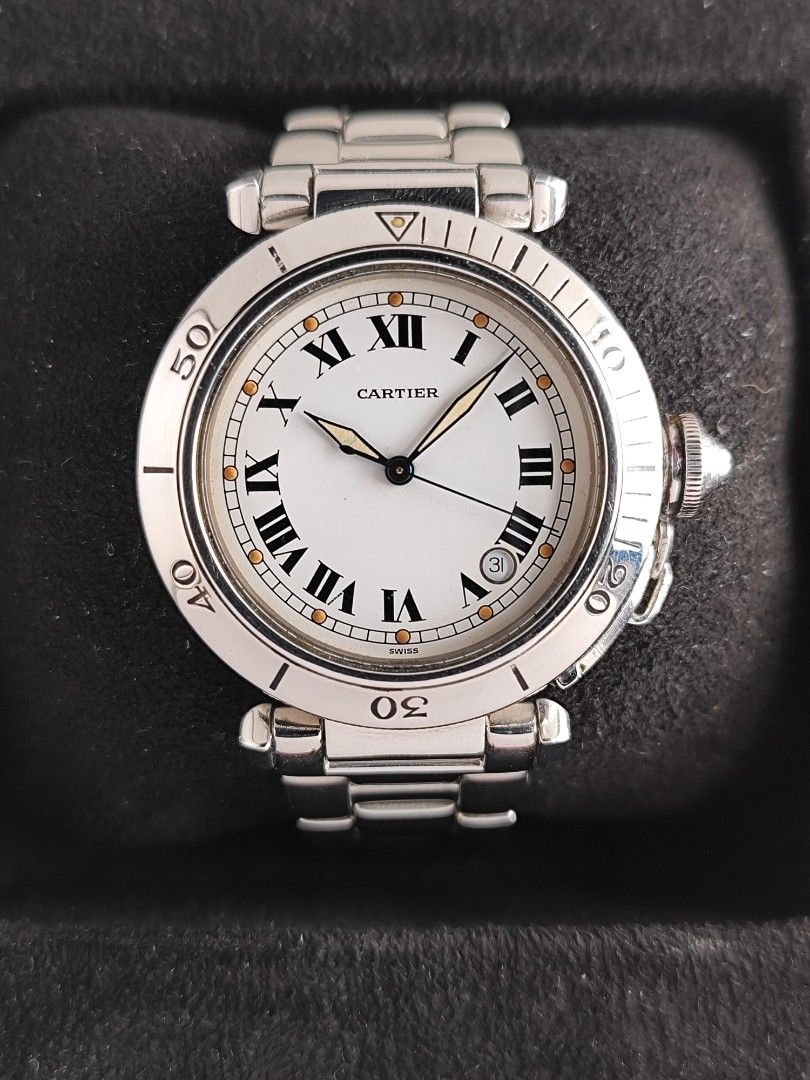 Cartier Pasha 38mm (Category: Men's Watches) located in San Juan City. Submitted by MW_888 (Listing ID 1422675665, Image 2). Description: Cartier Pasha 38mm - big size Automatic Ref 1040 9/10 condition Inclusions: watch, original bracelet fit to approx 7.5" wrist and leather pouch *photo reference on 6.5" wrist 125k.