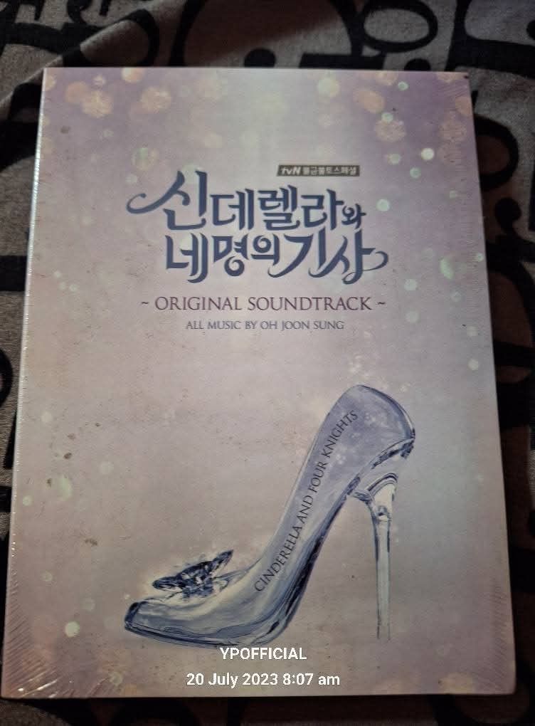 Cinderella and Four Knights OST (Category: CDs & DVDs) located in San Mateo. Submitted by yoorikoreanmerchandise (Listing ID 1422569342, Image 1). Description: - Original soundtrack for the Korean drama "Cinderella and Four Knights". - Music composed by Oh Joon Sung. - Album cover features a glass slipper design. - Still sealed in its original packaging..