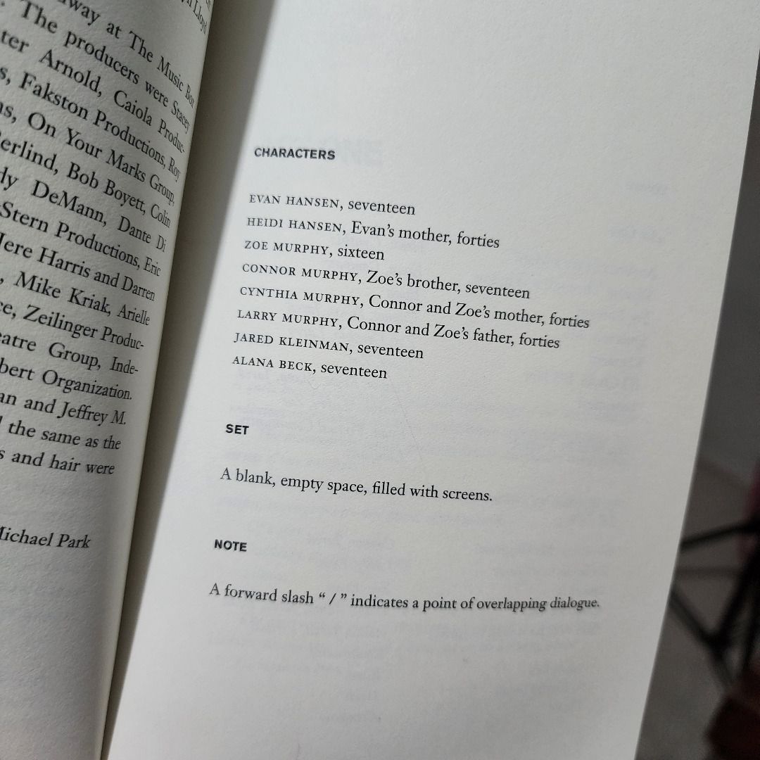Dear Evan Hansen: The Complete Book and Lyrics (Category: Storybooks) located in Quezon City. Submitted by nicole.56334 (Listing ID 1422662480, Image 3). Description: Dear Evan Hansen: The Complete Book and Lyrics Rare. Lightly used. One copy only. RFS: Decluttering. Payment via bank transfer. Shipping via J&T, GGX, or same-day shipping. Pick-up in Fairview, Q.C. Note: This is the Complete Books and Lyrics, NOT THE NOVEL. Brand new copy on Amazon