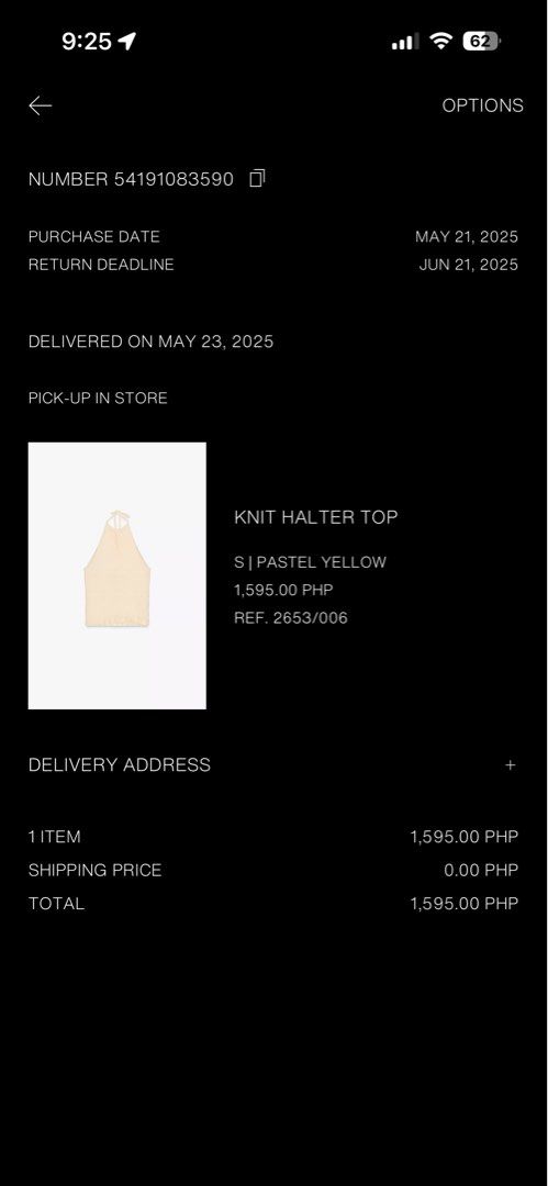 Knit Halter Top - Pastel Yellow - Size S (Category: Sleeveless) located in Manila. Submitted by shechlow (Listing ID 1422550381, Image 2). Description: - Pastel yellow knit halter top - Size: S - Features a halter neck - Purchased May 21, 2025 - Delivered May 23, 2025 - Original price: ₱1,595.00 - Used Once.