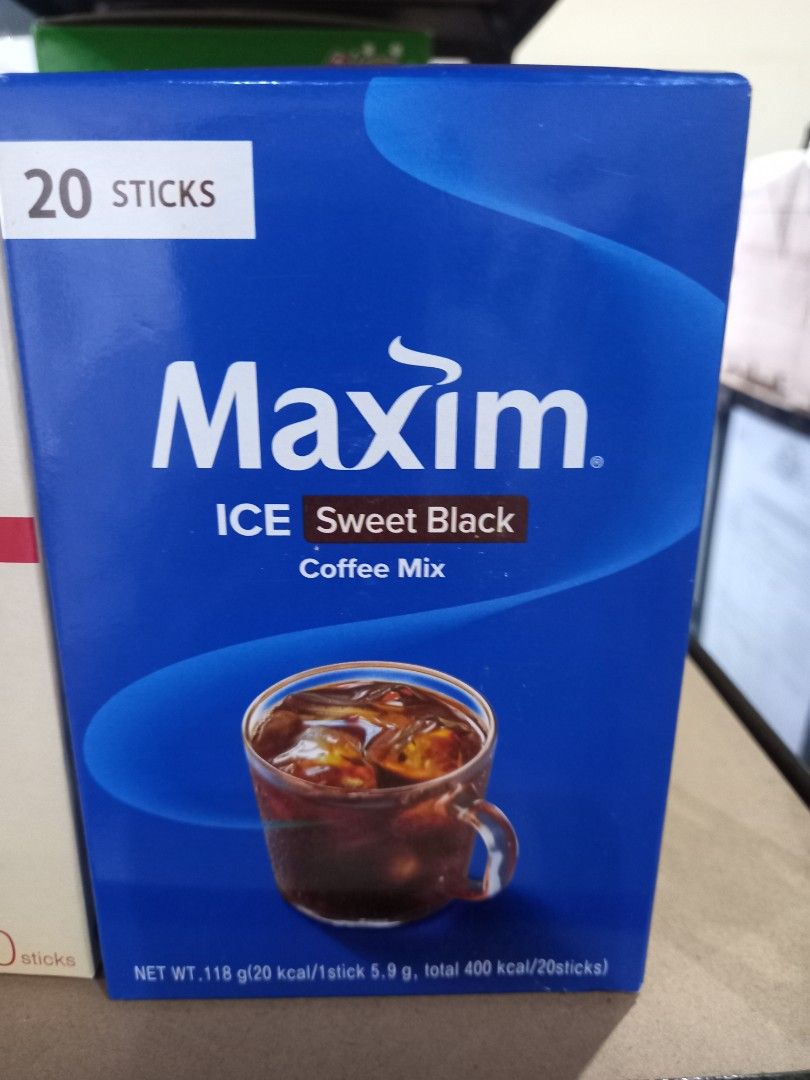 Maxim Ice Sweet Black Coffee Mix (Category: Beverages) located in Marikina City. Submitted by smartshop.ph (Listing ID 1422674987, Image 1). Description: - Maxim Ice Sweet Black Coffee Mix - 20 sticks per box - Perfect for iced coffee - 20 kcal per stick - Total: 400 kcal per box - Net weight: 118g - Each stick: 5.9g.