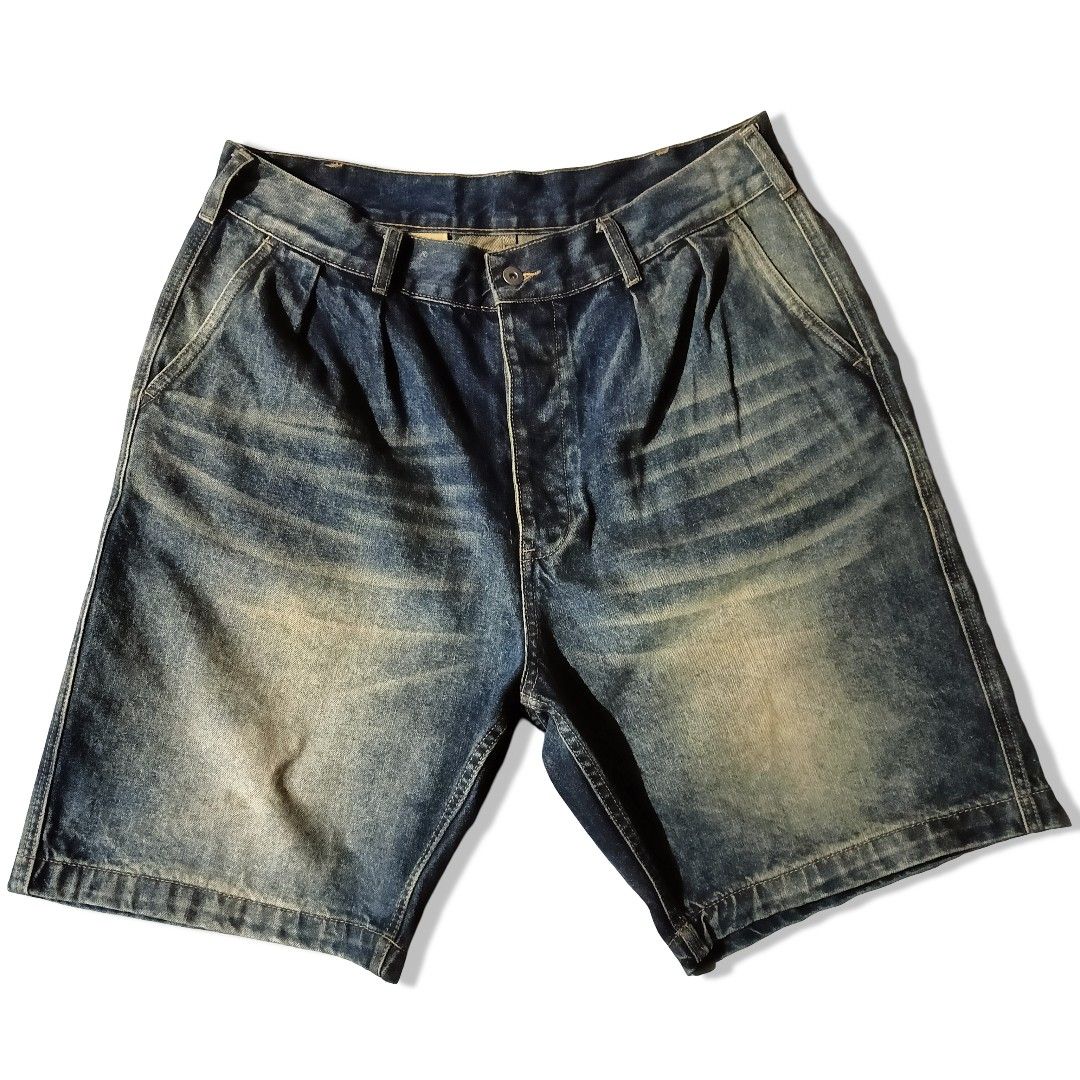 MDNS / Madness Denim Shorts / Jorts (Category: Shorts) located in Manila. Submitted by c4pybr (Listing ID 1422591408, Image 1). Description: MDNS denim shorts, size XL. Button fly, multiple pockets, and a faded vintage wash. Made in Japan. 100% cotton. Hand wash cold. Includes a wilderness survival guide. Waist - 37 Length -23 Thighs - 15 Inseam - 9.5 Hem - 12.5 1,200 SHIPPED.