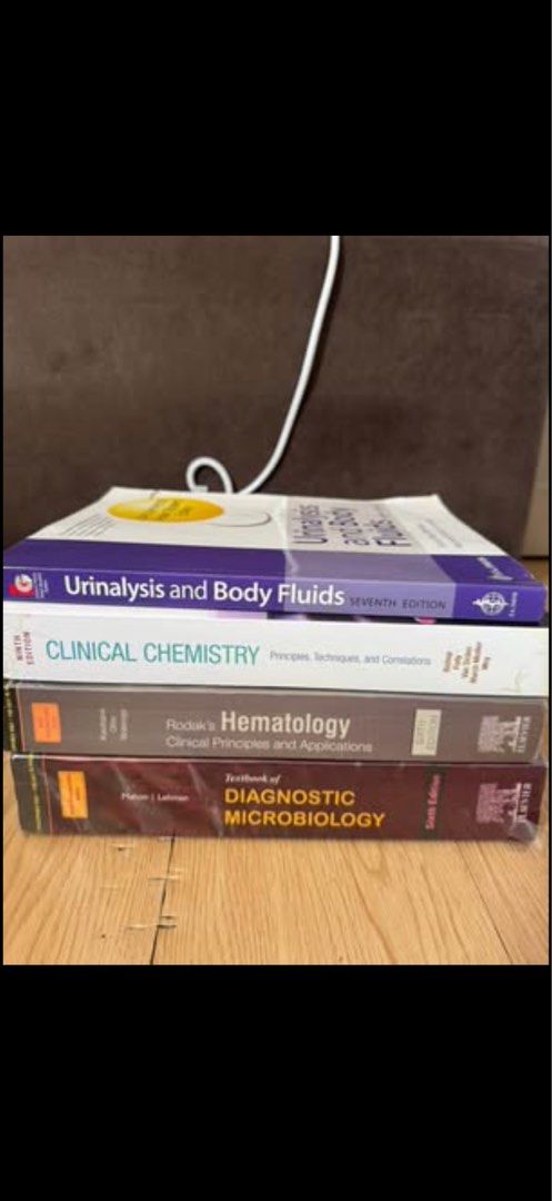 Medical Technology Books (Category: Textbooks) located in Manila. Submitted by k.123478 (Listing ID 1422707056, Image 1). Description: Strasinger's Urinalysis and Body Fluids (7th Edition) - Minimal annotations (pencil only) ✨650 SOLD Bishop's Clinical Chemistry (9th edition) - Minimal annotations (pencil) & folds ✨1,000 SOLD Rodak's Hematology (6th edition) - Minimal annotations (pencil) & highlights ✨1,200 Mahon's Textbook of Diagnostic Microbi