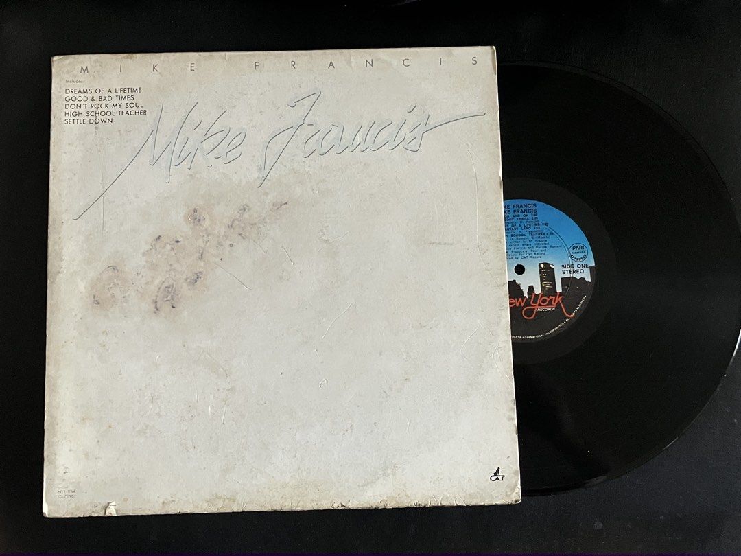 MIKE FRANCIS Self titled Vinyl LP Record (Category: Vinyls) located in Paranaque City. Submitted by d33t00 (Listing ID 1422675322, Image 1). Description: MIKE FRANCIS Self titled Vinyl LP Record featuring songs like "Dreams of a Lifetime", "Good & Bad Times", and "Don't Rock My Soul". The record is manufactured by OctoArts International, Inc. The album cover shows some stains and storage wear. Tracklist: A1 On And On A2 Body Thrill A3 Dreams Of A