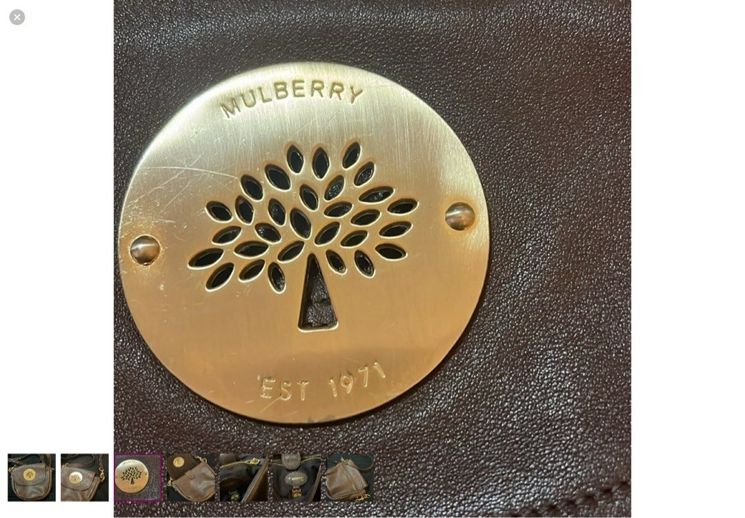 Mulberry Shoulder Bag (Category: Luxury Bags & Wallets) located in Magalang. Submitted by raqylight (Listing ID 1422672730, Image 2). Description: - Brown Mulberry shoulder bag - Braided strap - Gold-tone Mulberry tree logo - Flap closure - Spacious suede interior - Gold-tone hardware - Detachable strap.