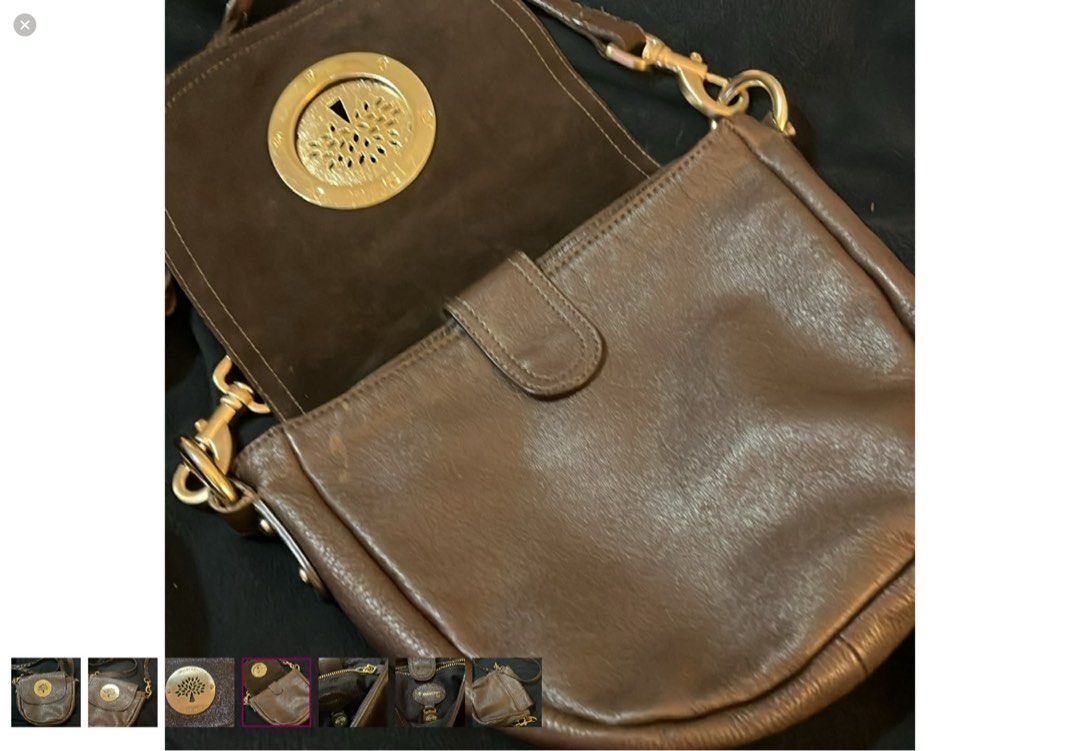 Mulberry Shoulder Bag (Category: Luxury Bags & Wallets) located in Magalang. Submitted by raqylight (Listing ID 1422672730, Image 3). Description: - Brown Mulberry shoulder bag - Braided strap - Gold-tone Mulberry tree logo - Flap closure - Spacious suede interior - Gold-tone hardware - Detachable strap.