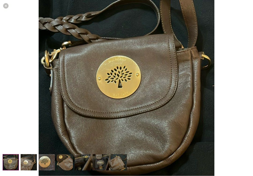 Mulberry Shoulder Bag (Category: Luxury Bags & Wallets) located in Magalang. Submitted by raqylight (Listing ID 1422672730, Image 1). Description: - Brown Mulberry shoulder bag - Braided strap - Gold-tone Mulberry tree logo - Flap closure - Spacious suede interior - Gold-tone hardware - Detachable strap.