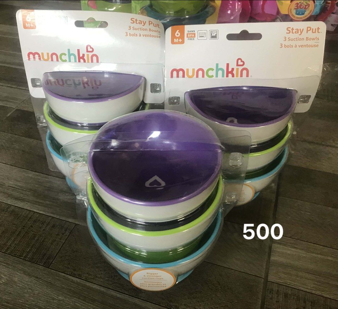 Munchkin Stay Put Suction Bowls (Category: Weaning & Toddler Feeding) located in Cainta. Submitted by nathanbagofbricks (Listing ID 1422662963, Image 1). Description: P500/pack of 3 bowl - Munchkin Stay Put Suction Bowls (Set of 3) - Suction base prevents spills - BPA-free - Microwave safe - Perfect for babies and toddlers - Available in various colors J&T 2-3days delivery Lalamove/Grab for same day delivery shipping at buyer's expense.
