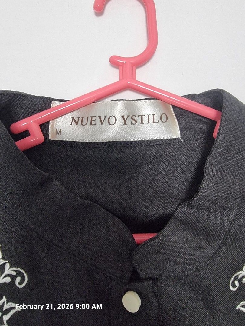 Nuevo Ystilo Embroidered Dress (Category: Dresses) located in Antipolo. Submitted by CharliesBox (Listing ID 1422569192, Image 2). Description: - Black dress with embroidered details - Mandarin collar - Button-down front - Short sleeves - Brand: Nuevo Ystilo - Size: M - Condition: Good.