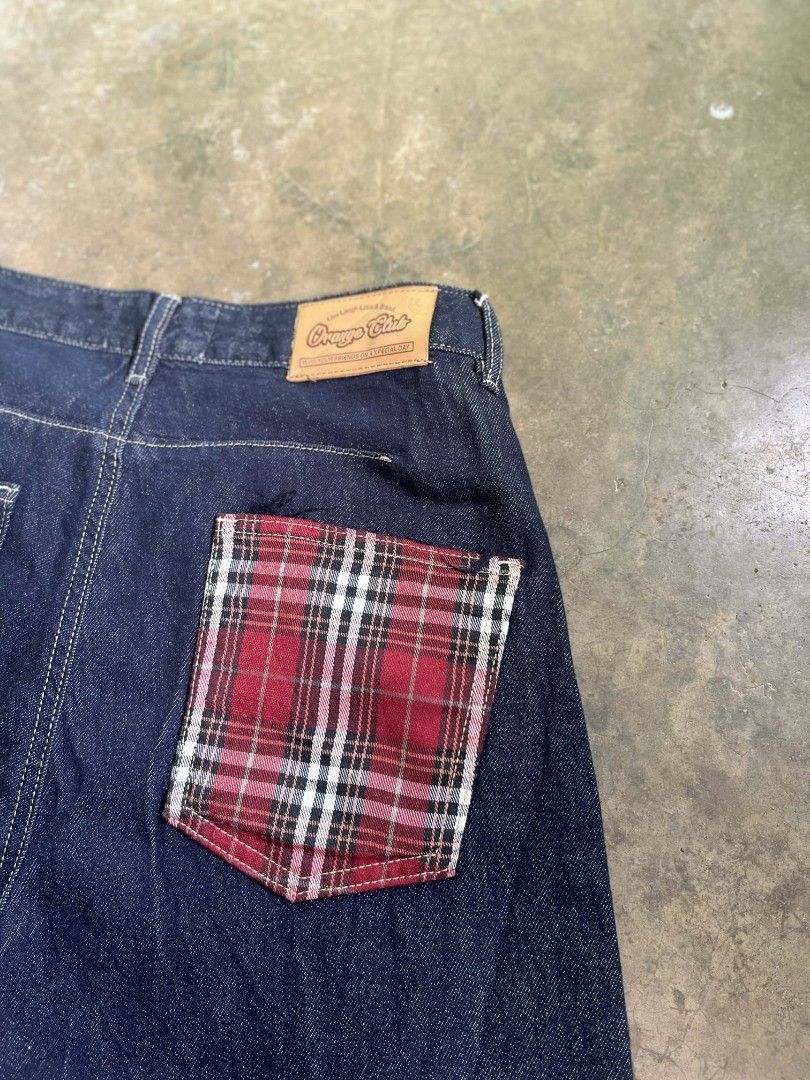Raw Denim Jeans with Plaid Accents (Category: Jeans) located in Camalaniugan. Submitted by get_trifty (Listing ID 1422554916, Image 3). Description: W: 31 L: 42 T: 12.5 LO: 11 CONDITION: 10/10 CR: 10/10 FLAWS: NONE.