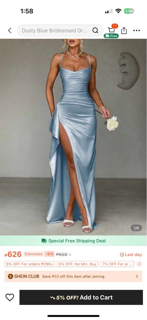 SHEIN Satin Maxi Dress (Category: Dresses) located in Pasig City. Submitted by vndeclutter (Listing ID 1422592302, Image 1). Description: Xs Worn once.
