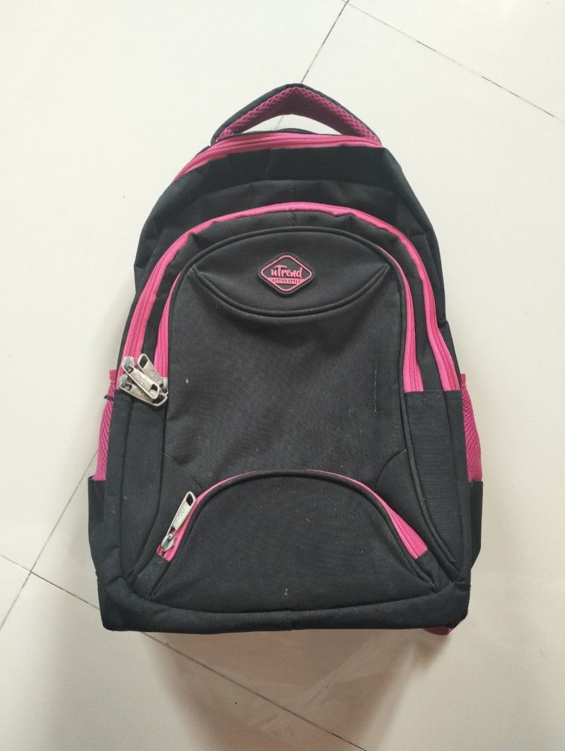 uTrend Black and Pink Backpack (Category: Backpacks) located in San Mateo. Submitted by georgebread (Listing ID 1422587023, Image 1). Description: uTrend Black and Pink Backpack FOR SALE Dimensions: 16 inch height 11 inch width 6.5 inch length no issues, in great condition very sturdy zippers needs wash.