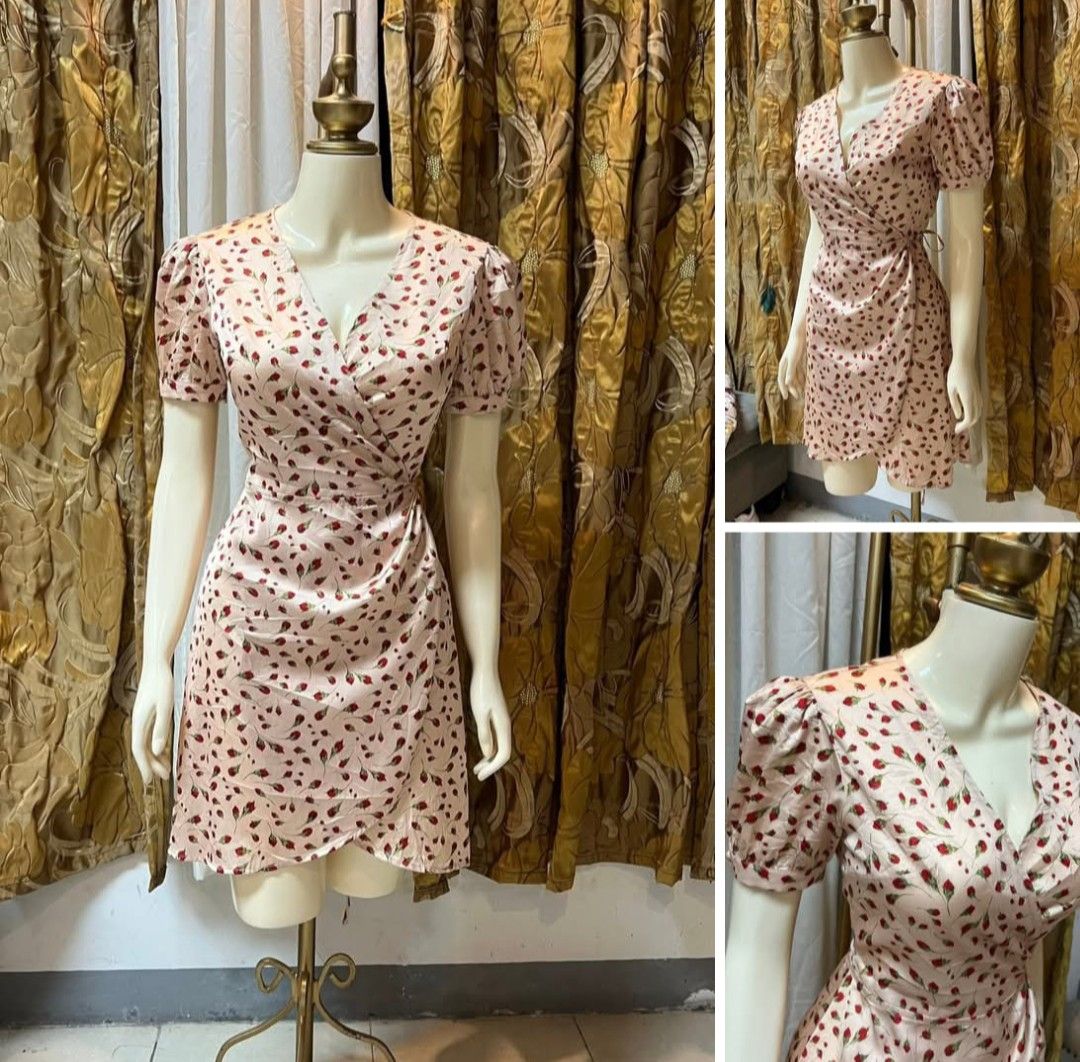 Wrap Dress with Floral Print (Category: Announcements) located in San Jose. Submitted by caseyc88 (Listing ID 1422601575, Image 1). Description: - Wrap dress with a flattering design - Features a V-neckline and short, puffed sleeves - Adorned with a delicate floral print (pink and burgundy) - Fabric has a slight sheen - Suitable for casual and special events very pretty likenew s-m frame used once.