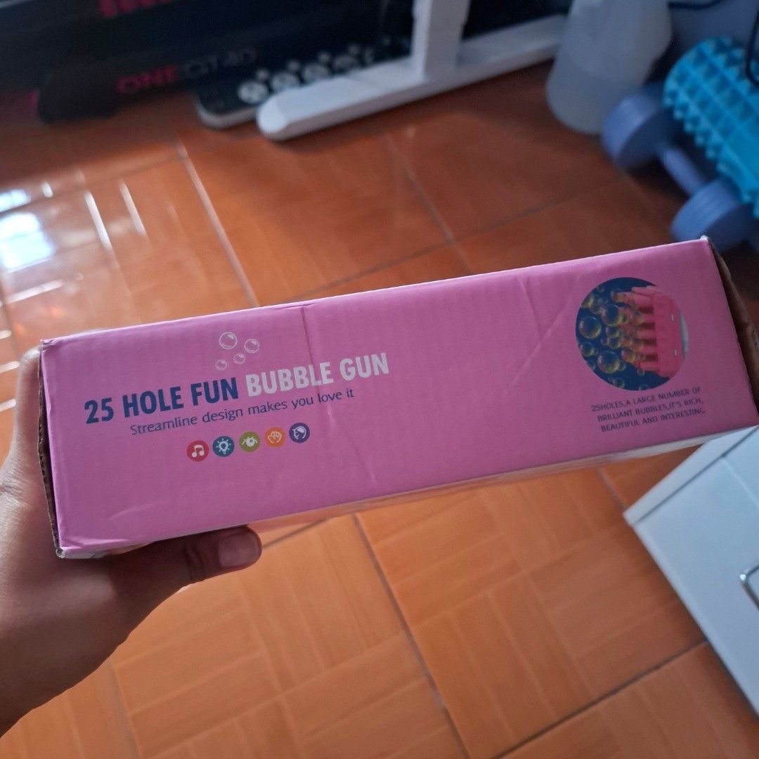 25 Hole Fun Bubble Gun Pink Set (Category: Kids Toys) located in Quezon City. Submitted by an.marie (Listing ID 1422854763, Image 2). Description: Bubble gun with a streamline design and 25 holes. Pink and white color. For ages 3+. Fun toy!.