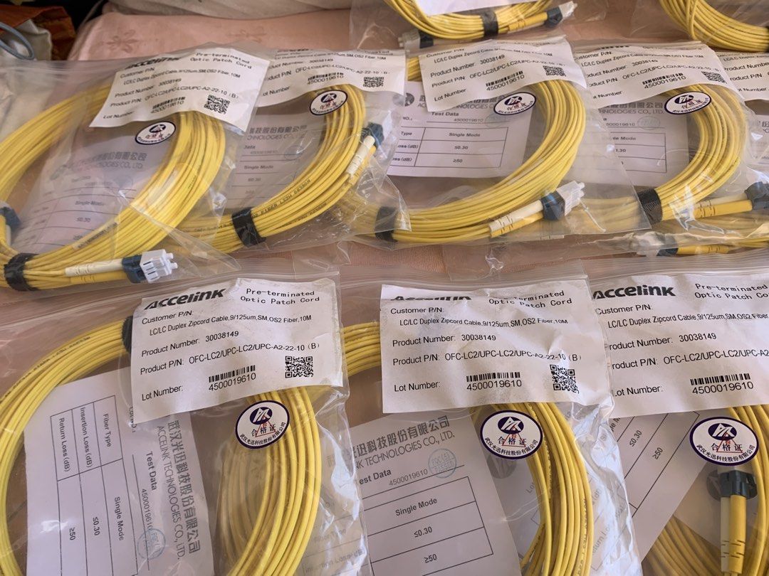 Accelink LC/LC Duplex Zipcord Cable 10M (17pcs.) (Category: Cables & Adaptors) located in Paranaque City. Submitted by seb_trading (Listing ID 1422772888, Image 2). Description: Accelink Pre-Terminated Optic Patch Cord 10 meters, 17pcs set LC/LC Duplex Zipcord Cable, 9/125um, SM, 0S2 Fiber 10 meters long heavy duty 17 pcs pack whole sale only last price Paranaque area 10 sets available.