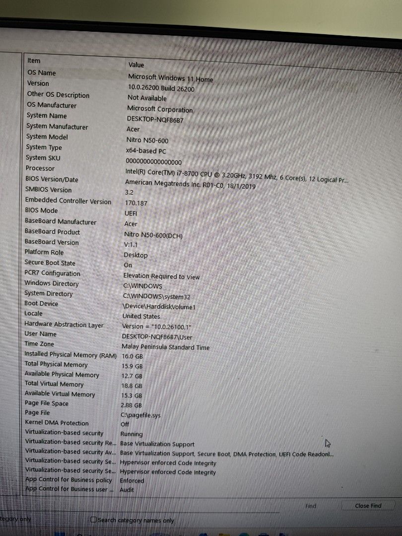 Acer i7 8700 gtx1050ti desktop PC computer Intel CPU Nvidia Nitro Windows 1165605655167745114