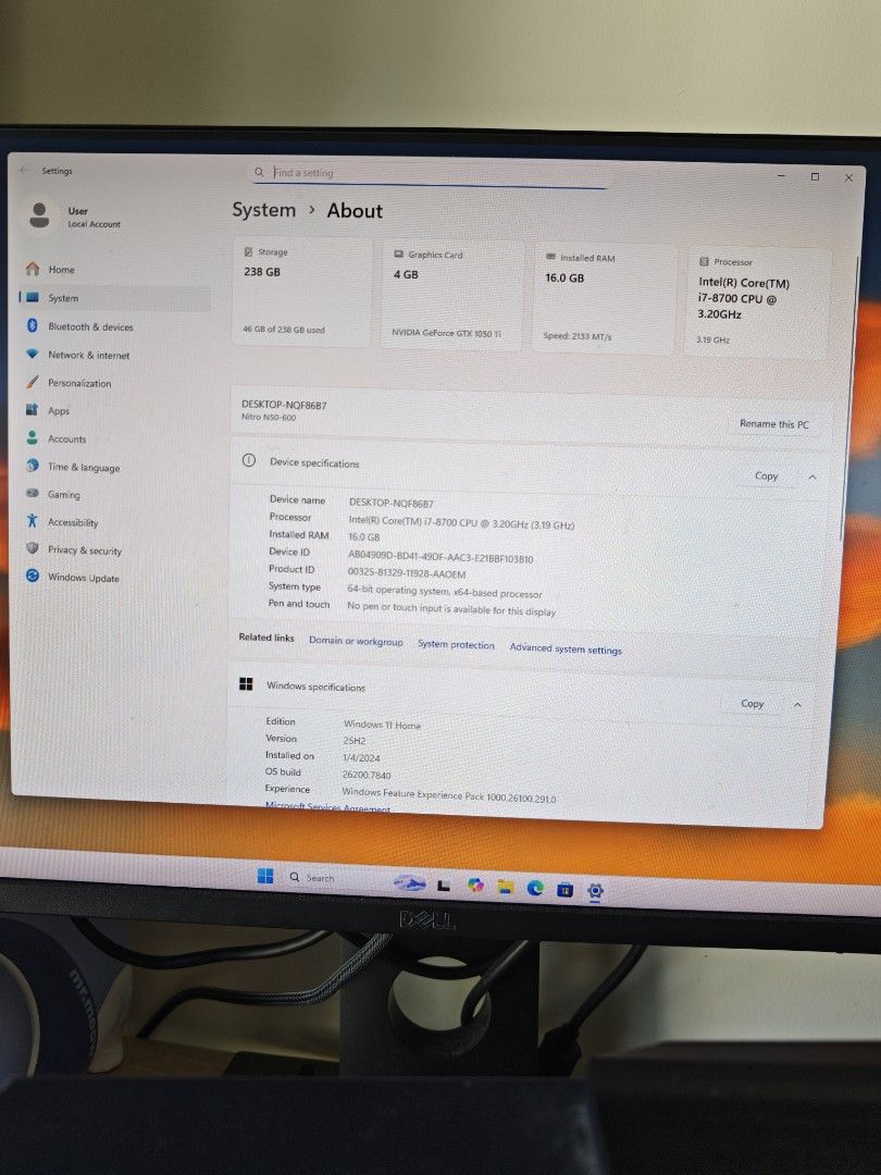 Acer i7 8700 gtx1050ti desktop PC computer Intel CPU Nvidia Nitro Windows 1165605655167745113