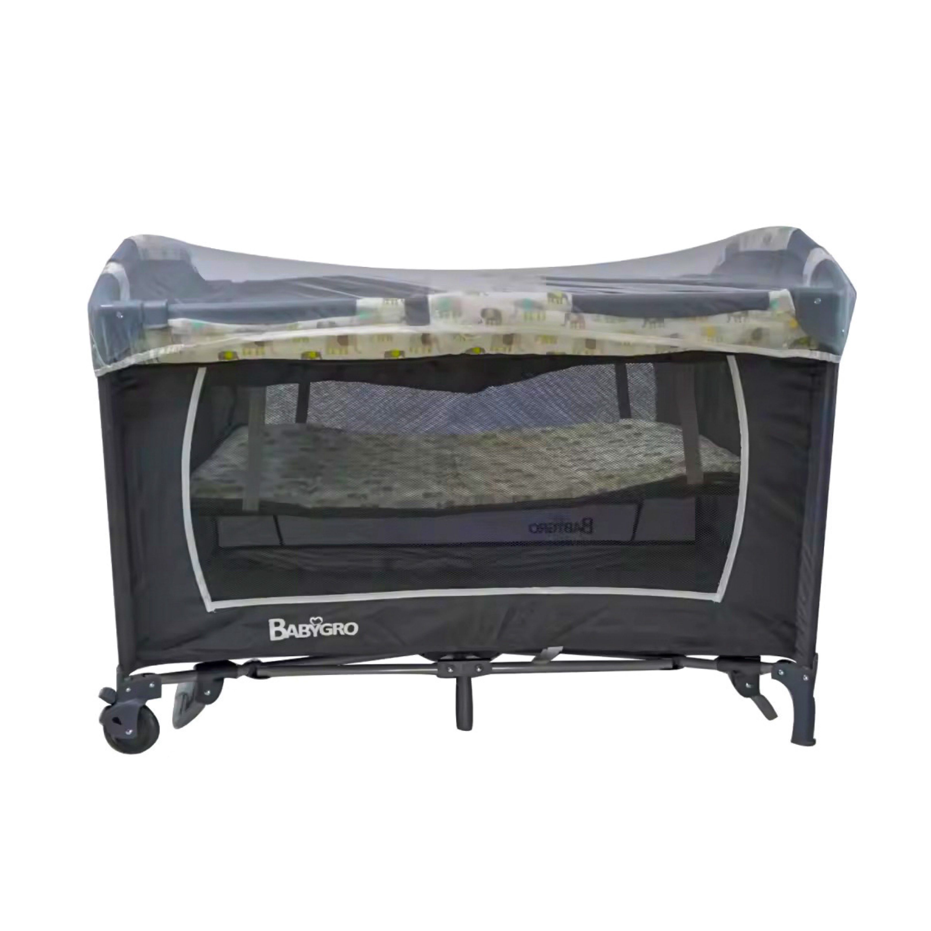 Babygro Playpen / Crib Elephant Set (Category: Cots & Cribs) located in Manila. Submitted by passmystyle (Listing ID 1422883943, Image 3). Description: •Good as new •Compact fold with nylon travel bag •Regular sized Pock n Play •Multifunctional crib, travel cot and playpen •Full size removable mattress and bassinet •2 wheels with brake for easy mobility •Quick and easy to assemble •Steel frame •Mosquito net •Toybar •Diaper Changer •Double layer h