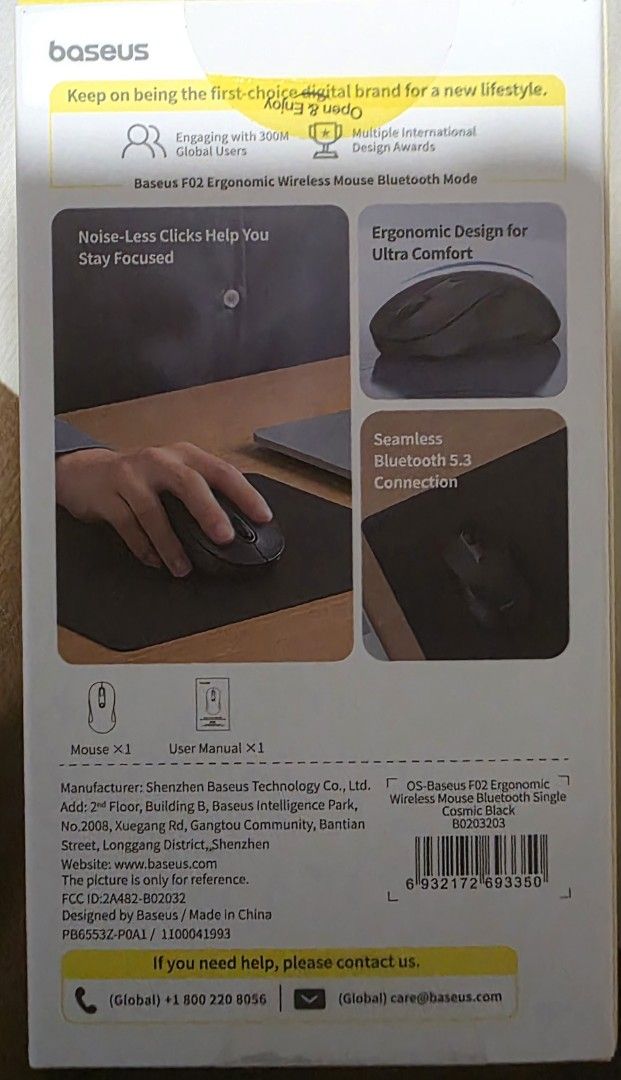 Baseus FO2 Ergonomic Wireless Mouse - Bluetooth439551696653537281