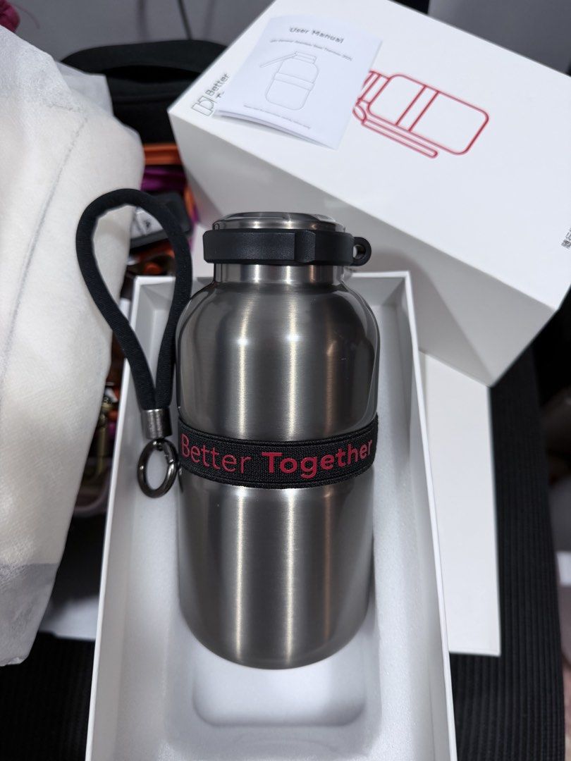 Better Together Stainless Steel Thermos (Category: Water Bottles & Tumblers) located in Taguig. Submitted by rare.liya1234 (Listing ID 1422838866, Image 2). Description: - Better Together stainless steel thermos - Keeps drinks hot or cold - Stylish design with red accent band - Includes a convenient carrying strap - Brand new in original packaging - Perfect for everyday use.