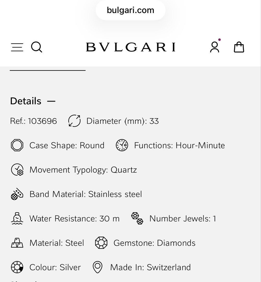 Bvlgari Watch - Silver Dial (Category: Watches) located in Singapore. Submitted by OliveJalapeno (Listing ID 1422800982, Image 3). Description: VERY GOOD BUY - Bvlgari Watch, Authentic, - Very new, rarely worn, got it from paragon, june 2025. - Comes with original box, case, pouch, and paperwork - Features a silver dial - Stainless steel bracelet - Perfect for any occasion - Timeless and elegant design - selling due to already have similar piece 
