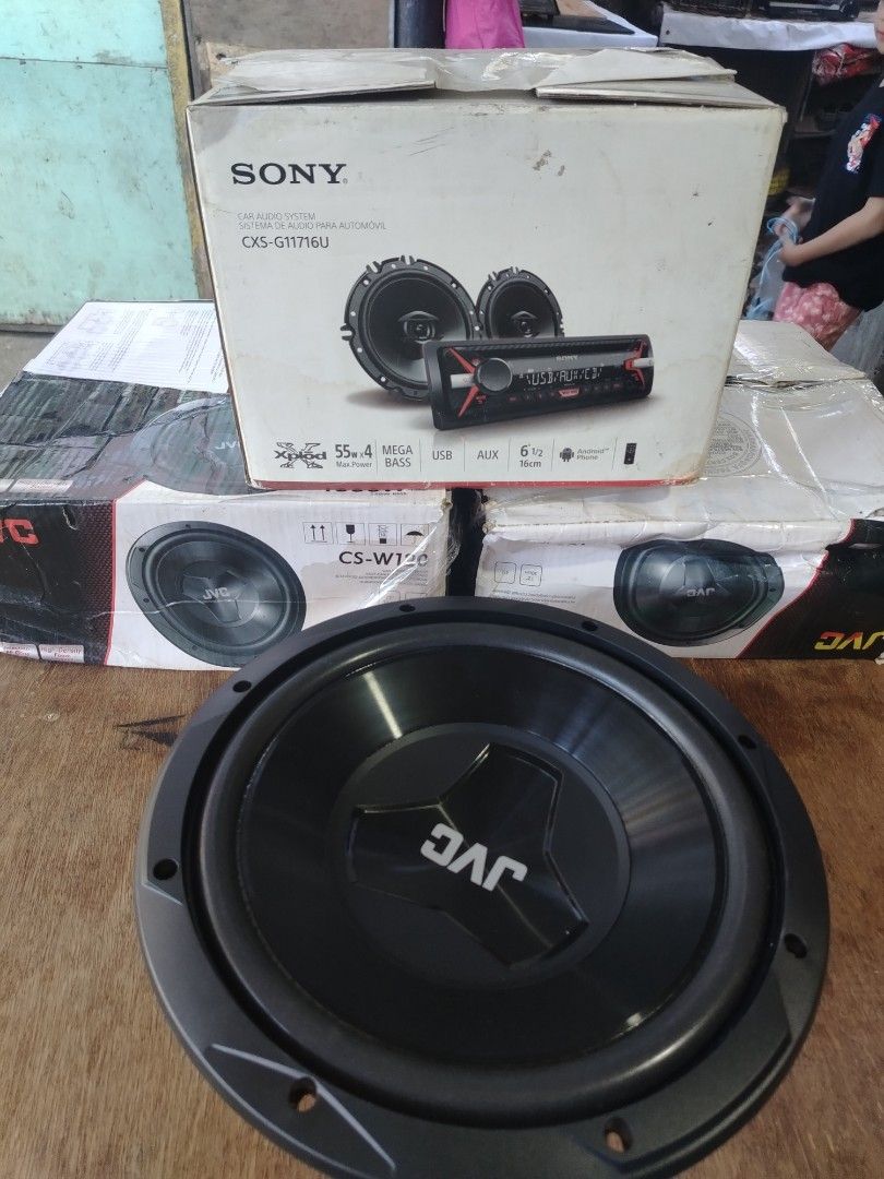 Car audio speaker (Category: Soundbars, Speakers & Amplifiers) located in Manila. Submitted by bojisantos54140 (Listing ID 1422827644, Image 2). Description: All in na 4channel car amplifier and Car stereo and 2pcs mid and 2pcs JVC subwoofer speaker 12inc. RFS hinde nagamit nabenta na ung car brand new 10k nlng nanjan na ung price sa bago ng pagkabili.