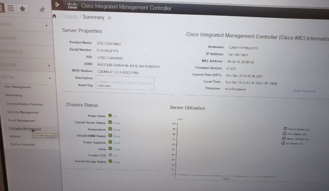 Cisco UCS C240 M4 Server (Category: Office & Business Technology) located in Binan City. Submitted by jv90ph (Listing ID 1422753208, Image 3). Description: - Cisco UCS C240 M4 rack type server - 128GB memory - 3.262TB storage Storage: 300g sas drive x13 (4TB total) with raid controller - Intel Xeon E5-2670 v3 @ 2.30GHz processor (x2 CPU) - Includes Cisco Integrated Management Controller CIMC upgraded to 4.1 via html5 (no more flash browser issue)