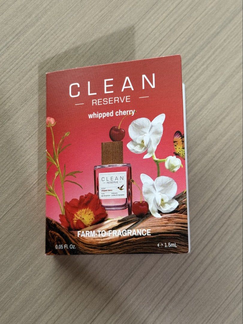 Clean Reserve Whipped Cherry Eau de Parfum in 1.5 ml (Category: Fragrance & Deodorants) located in Quezon City. Submitted by bitsnbobs21 (Listing ID 1422901820, Image 3). Description: - Clean Reserve Whipped Cherry Eau de Parfum sample - Size: 1.5ml - Fragrance notes: Wild cherry, pink peony, coconut water, vanilla orchid, cedarwood, musk - Part of the Farm-to-Fragrance collection - Sample size but Original. Perfect for trying the scent before co