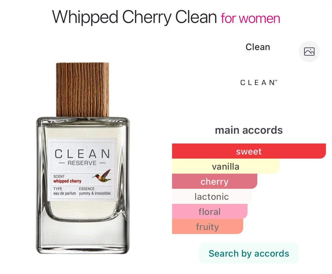 Clean Reserve Whipped Cherry Eau de Parfum in 1.5 ml (Category: Fragrance & Deodorants) located in Quezon City. Submitted by bitsnbobs21 (Listing ID 1422901820, Image 2). Description: - Clean Reserve Whipped Cherry Eau de Parfum sample - Size: 1.5ml - Fragrance notes: Wild cherry, pink peony, coconut water, vanilla orchid, cedarwood, musk - Part of the Farm-to-Fragrance collection - Sample size but Original. Perfect for trying the scent before co