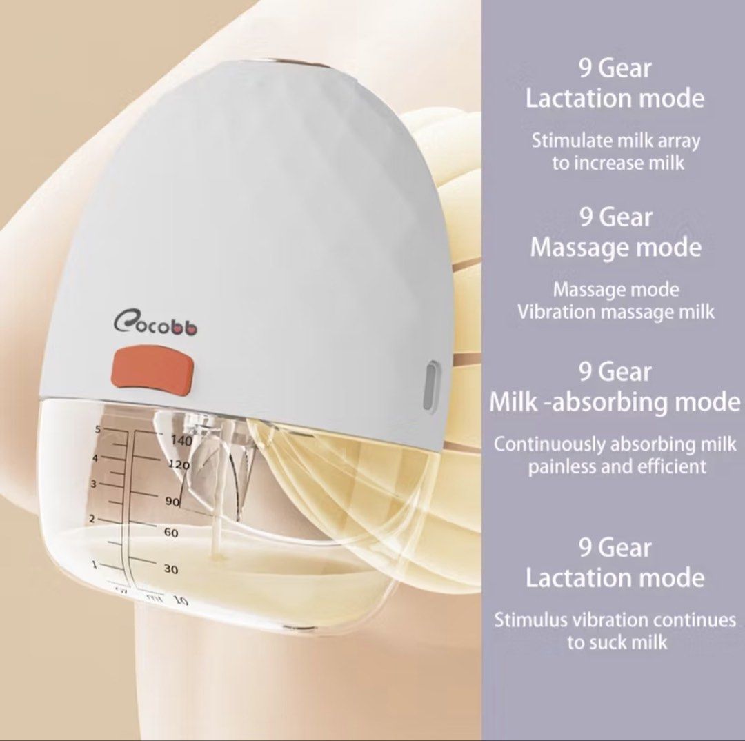 Cocobb Hands-Free Wearable Breast Pump (Category: Breastfeeding & Bottle Feeding) located in Guagua. Submitted by mm_online_shop (Listing ID 1422830760, Image 3). Description: Cocobb hands-free breast pump offers frequency adjustment and 9 gear modes for lactation, massage, and milk absorption. It's designed for painless breast suction and wearing invisibility. This 3.0 era pump is portable and easy to disassemble. It features a powerful motor fo