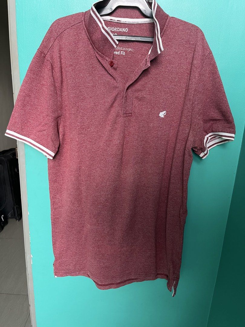Giordano Polo Shirt - Maroon - Size M (Category: Tshirts & Polo Shirts ) located in Pasay City. Submitted by godiii (Listing ID 1422798539, Image 2). Description: - Giordano polo shirt - Color: Maroon - Size: M - Fit: Tapered - Collar and cuffs: White and maroon stripes - Features: Small chest logo, button-up collar.