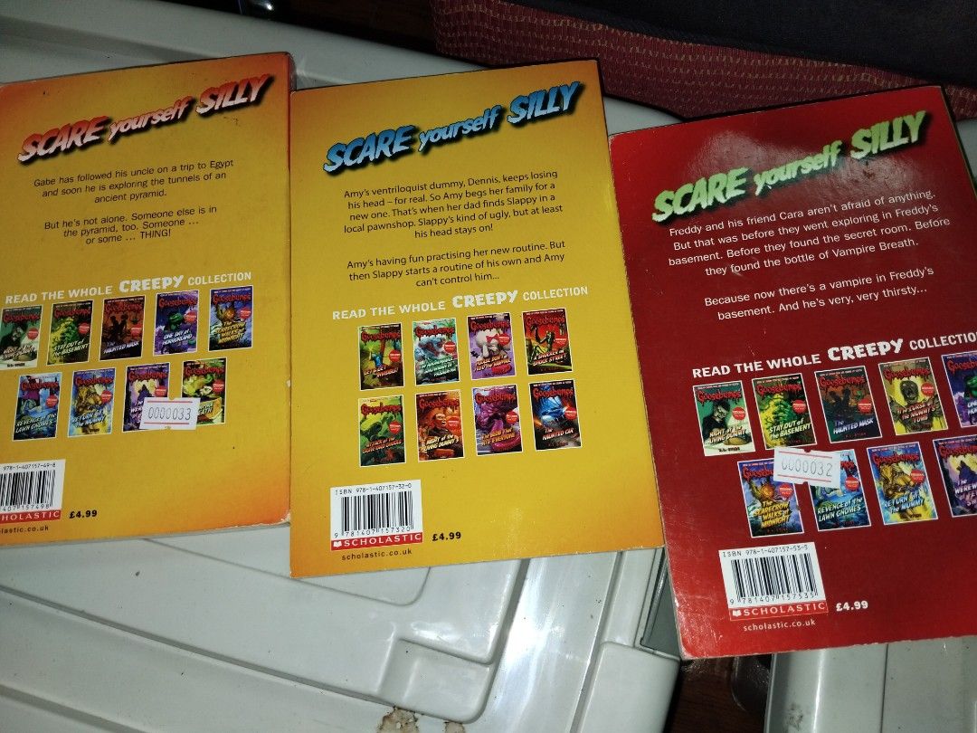 Goosebumps Book Collection Bundle [Preloved] (Category: Storybooks) located in Dasmarinas. Submitted by bluescurioucorner (Listing ID 1422716822, Image 3). Description: Goosebumps Collection sold as a set. If buying per book, PHP 85 PAYMENT FIRST POLICY. For delivery and payment MOP: Gcash MOD: JNT, Lalamove.