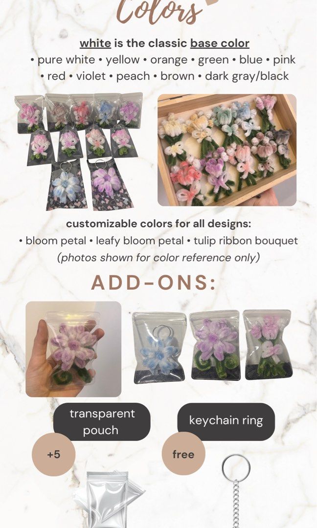 Handmade Fuzzy Wire Flowers | Bouquet (Category: Flowers & Bouquets) located in Cavite. Submitted by ay_earn (Listing ID 1422815157, Image 3). Description: Available for only ₱15.00 - ₱30.00 only | Minimum spend of ₱100.00! ── ⋆⋅☆⋅⋆ ── 🌸 Bloom Petal – ₱15 🌿 Leafy Bloom Petal – ₱20 🌷 Tulip Ribbon Bouquet – ₱25 ⊹₊⟡⋆ 💐 Bouquet Promo: Buy 4 Tulip Ribbon Bouquets, Get 1 Free (Total of 5) ── ⋆⋅☆⋅⋆ ── Available Colors: White is the base color. •Pure