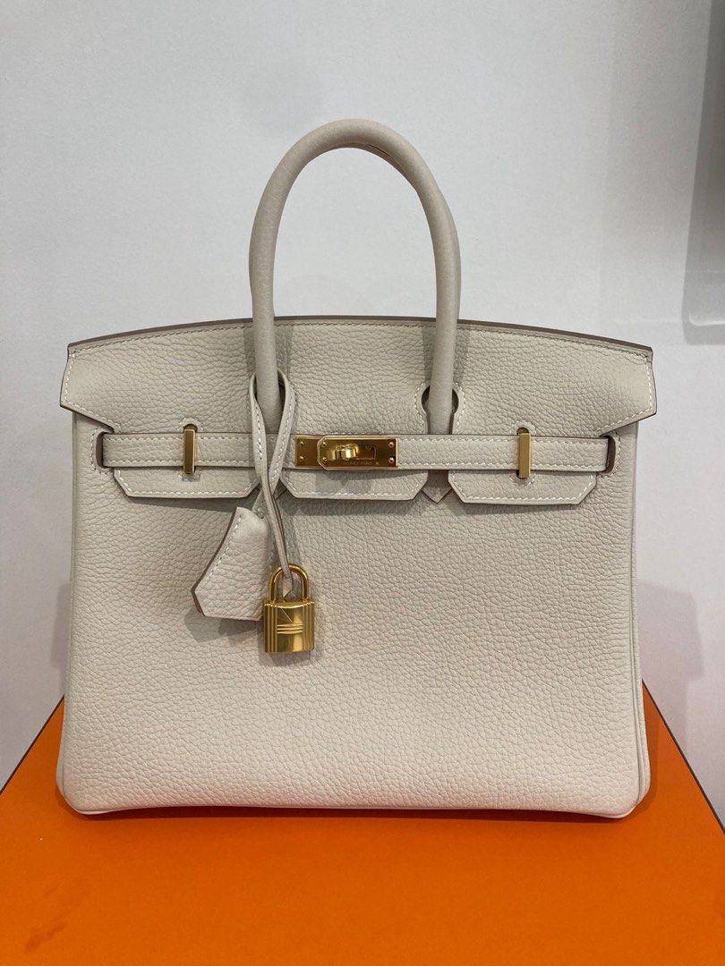Hermès Birkin Handbag (Category: Luxury Bags & Wallets) located in Makati City. Submitted by orangeboxaddict (Listing ID 1422874075, Image 1). Description: - Authentic Hermès Birkin 25 handbag - Craie - Gold hardware - Togo leather - Includes key with clochette, original box - Can request for COA.