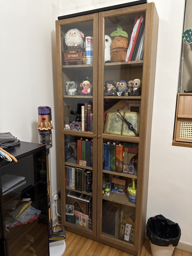 IKEA Brown Oak Billy Bookcase with glass doors, Furniture & Home Living ...