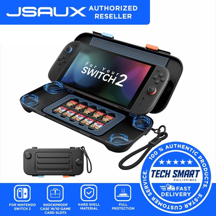 JSAUX RuggShell Ultra Shockproof Case for Switch 2 (Category: Cases & Covers) located in Las Pinas. Submitted by techsmartph (Listing ID 1422733409, Image 1). Description: * [Full PC Hard Shell Protection] The all around PC hard shell is built with durable, impact resistant material that protects your device from drops, bumps, compression, dust, and splashes. Its rigid exterior offers more reliable protection than traditional fabric style cases *