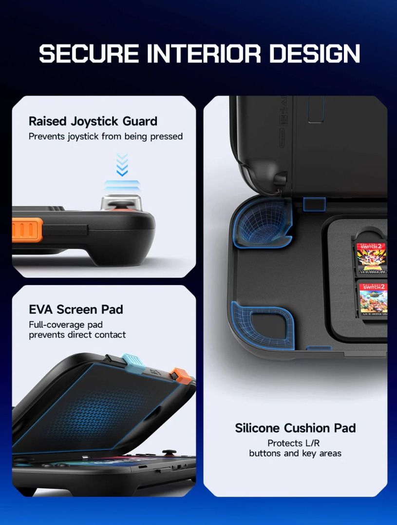 JSAUX RuggShell Ultra Shockproof Case for Switch 2 (Category: Cases & Covers) located in Las Pinas. Submitted by techsmartph (Listing ID 1422733409, Image 3). Description: * [Full PC Hard Shell Protection] The all around PC hard shell is built with durable, impact resistant material that protects your device from drops, bumps, compression, dust, and splashes. Its rigid exterior offers more reliable protection than traditional fabric style cases *