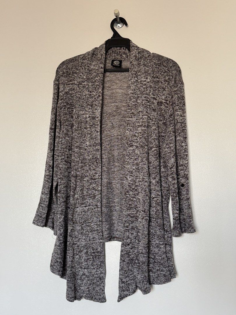 Loose knitted cardigan (Category: Coats, Jackets and Outerwear) located in Makati City. Submitted by pattystuff (Listing ID 1422775538, Image 3). Description: FREE WITH PURCHASE OF 250 AND ABOVE - Knitted open cardigan with sleeve tabs - Light material, perfect for cool weather - Free size - Needs washing - Pre-loved, please manage expectations.
