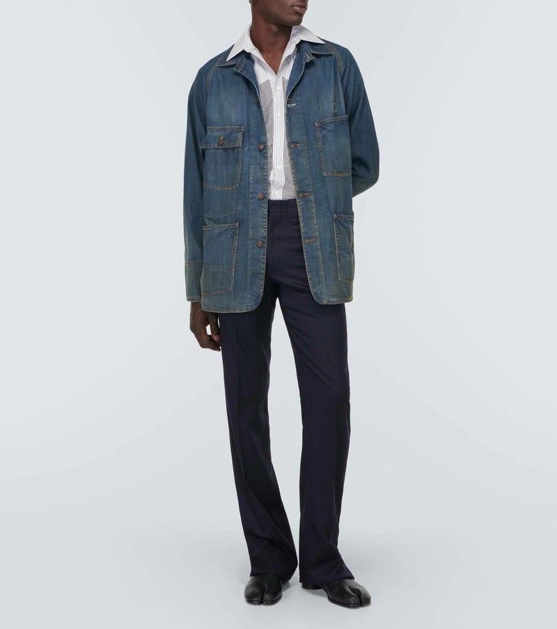 Maison Margiela Denim overshirt Jacket with Multiple Pockets (Category: Luxury Apparel) located in Taguig. Submitted by nextflip (Listing ID 1422757916, Image 2). Description: - Classic denim jacket - Multiple pockets - Button-down front and cuffs - Collared neckline - Regular fit - Signature design on the back like new cut tags 22 x 29.5.