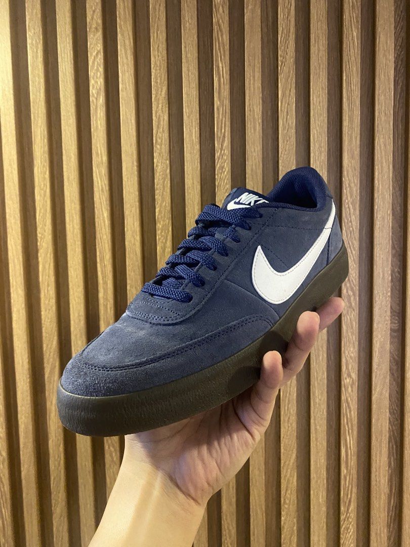 Nike Killshot 2 Sneakers (Category: Sneakers) located in Manila. Submitted by rakerkase119706 (Listing ID 1422898514, Image 3). Description: - Nike Killshot 2 Leather sneakers - US size 9 - Navy blue suede upper - White Nike swoosh - Navy blue laces - Dark brown sole - Nike logo on tongue and heel - No Box -Slightly Used.