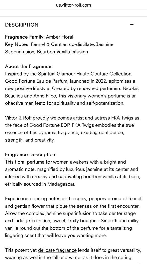 Original Viktor & Rolf Good Fortune Eau de Parfum in 1.2ml (Category: Fragrance & Deodorants) located in Quezon City. Submitted by bitsnbobs21 (Listing ID 1422850138, Image 3). Description: - Viktor & Rolf Good Fortune Eau de Parfum sample - 1.2ml spray bottle - New and unused - Features purple packaging - Includes Viktor & Rolf logo - Packaging includes ingredients and details - Sample size but Original. Perfect for trying the scent before commi