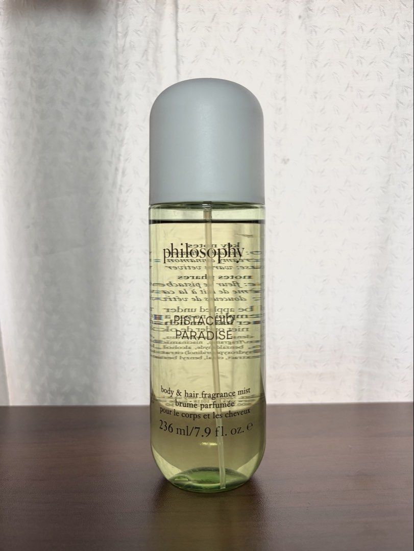 Philosophy Pistachio Paradise 236ml (Category: Fragrance & Deodorants) located in Manila. Submitted by ceescake (Listing ID 1422762929, Image 1). Description: for sale! philosophy pistachio paradise body mist (authentic) — 236ml bottle — see photo for fragrance notes — selling for ₱2,500 loc: tondo manila shipping via jnt or lalamove.